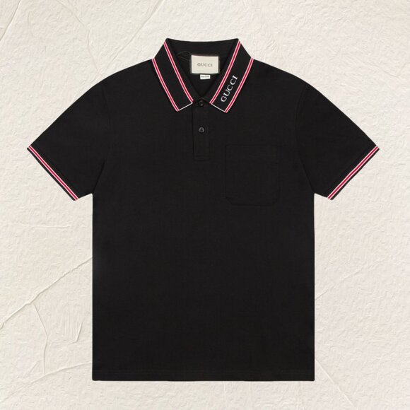 Gucci Logo Stripe Polo Shirt (Black) - Picture 1 of 7